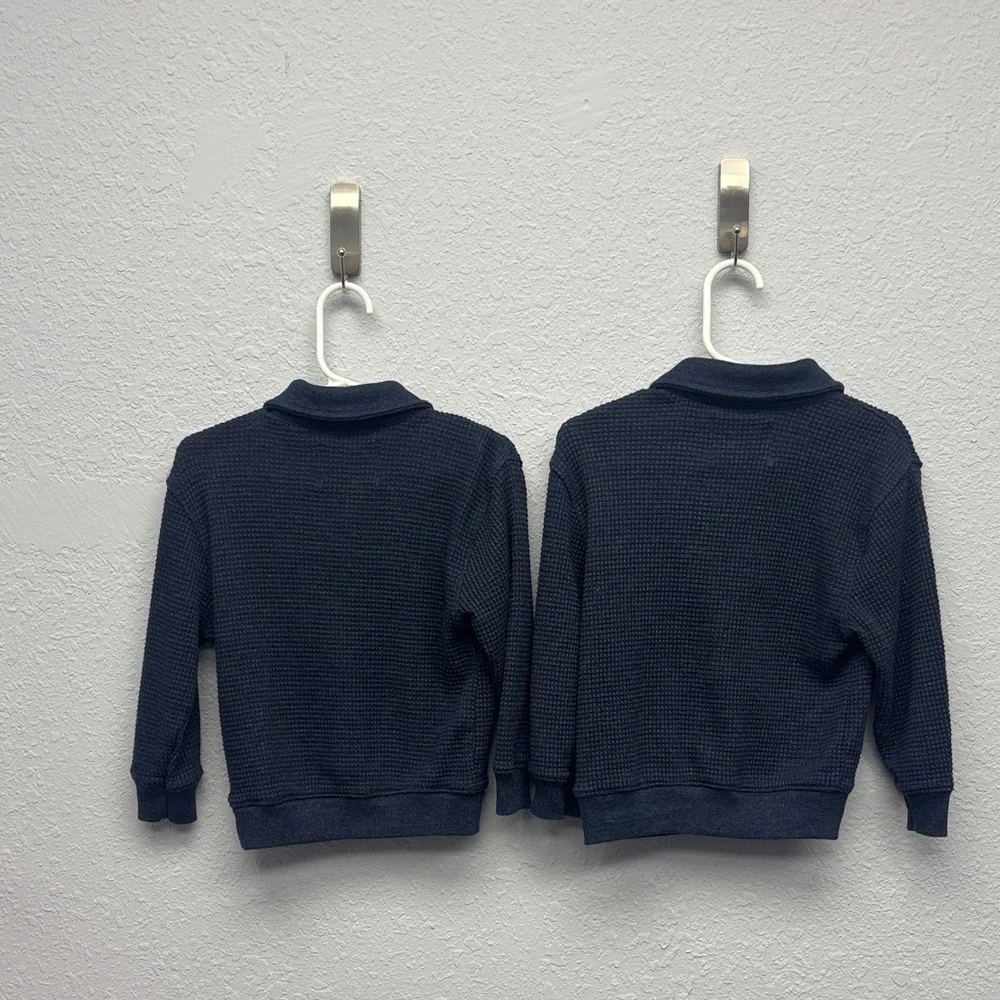 Old Navy Kids 2T+3T Coord Set of Waffled Dark Blue Polo LS Shirts w Pocket. GUC